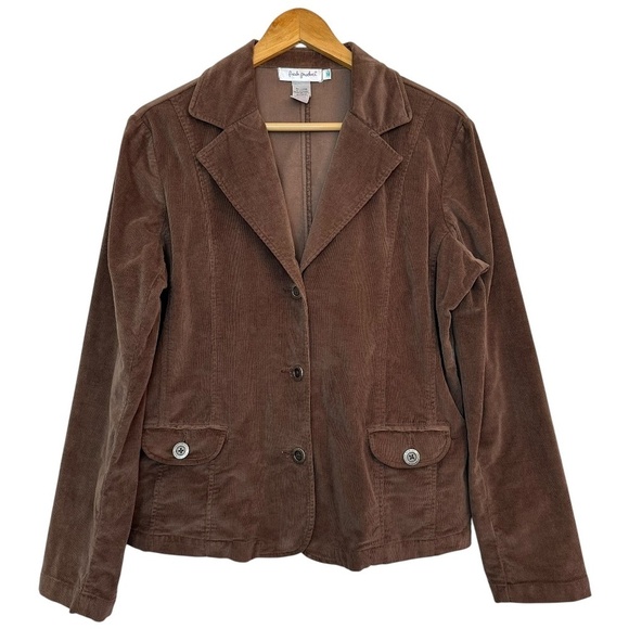 Fresh Produce Blazer Jacket Womens M Brown Corduroy Pockets 3 buttons Stretch - Picture 1 of 16